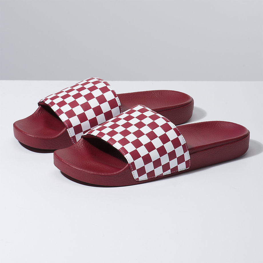 Vans Erkek Sandalet Checkerboard Slide-On Kırmızı/Beyaz | 63108-613